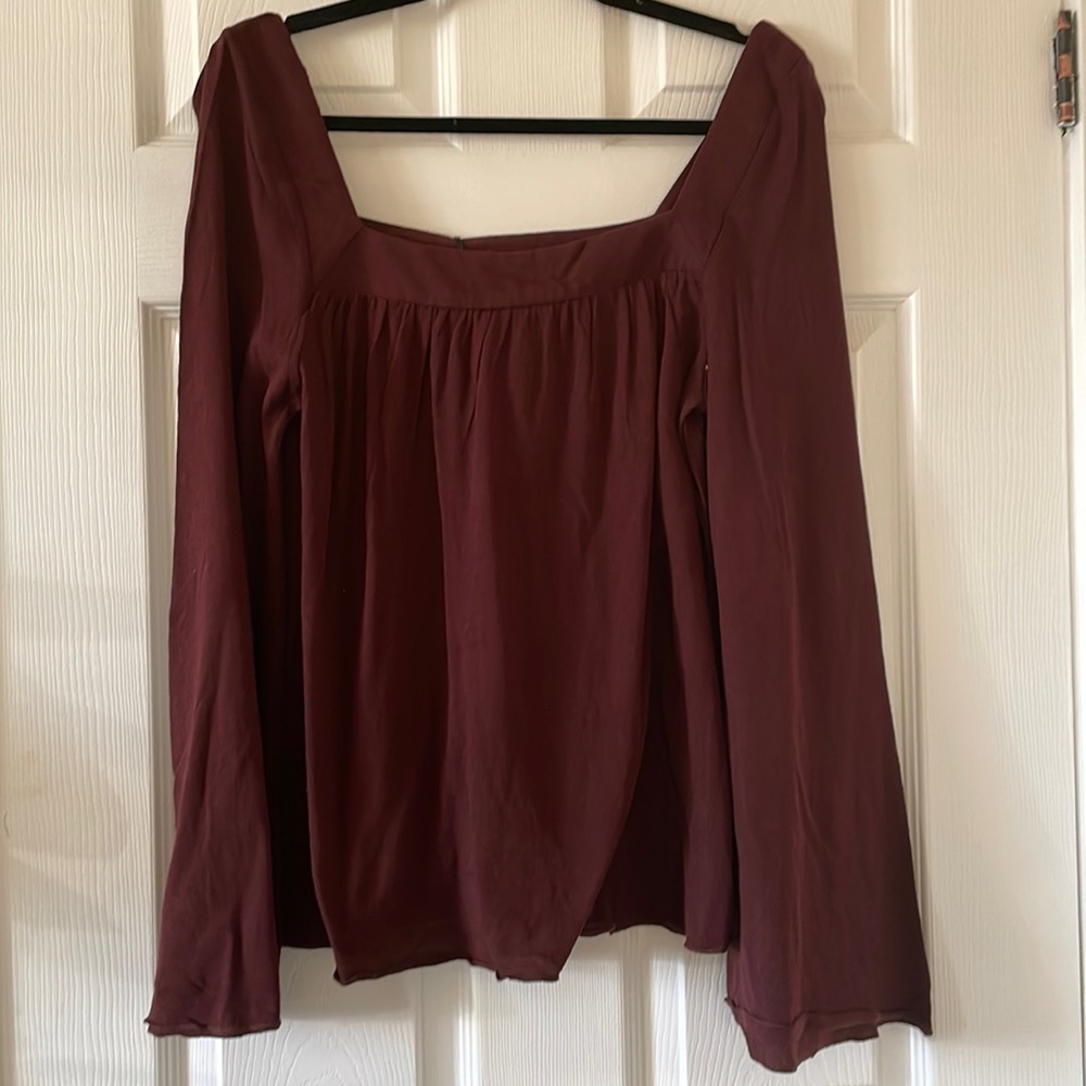 Chaser red wine burgundy square neck bell sleeve top